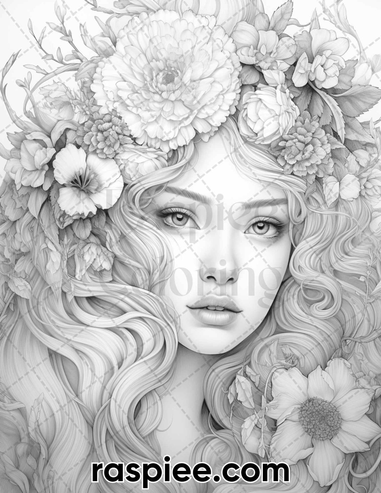 75 Flower Beauties Grayscale Adult Coloring Pages, Printable PDF Instant Download