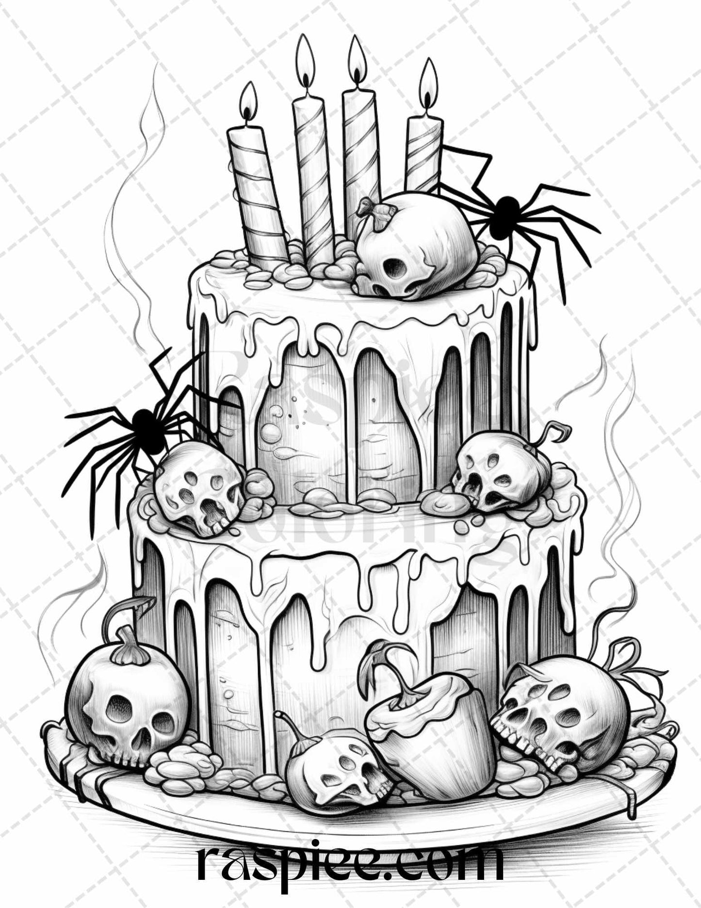 68 Halloween Spooky Desserts Grayscale Coloring Pages Printable for Adults, PDF File Instant Download