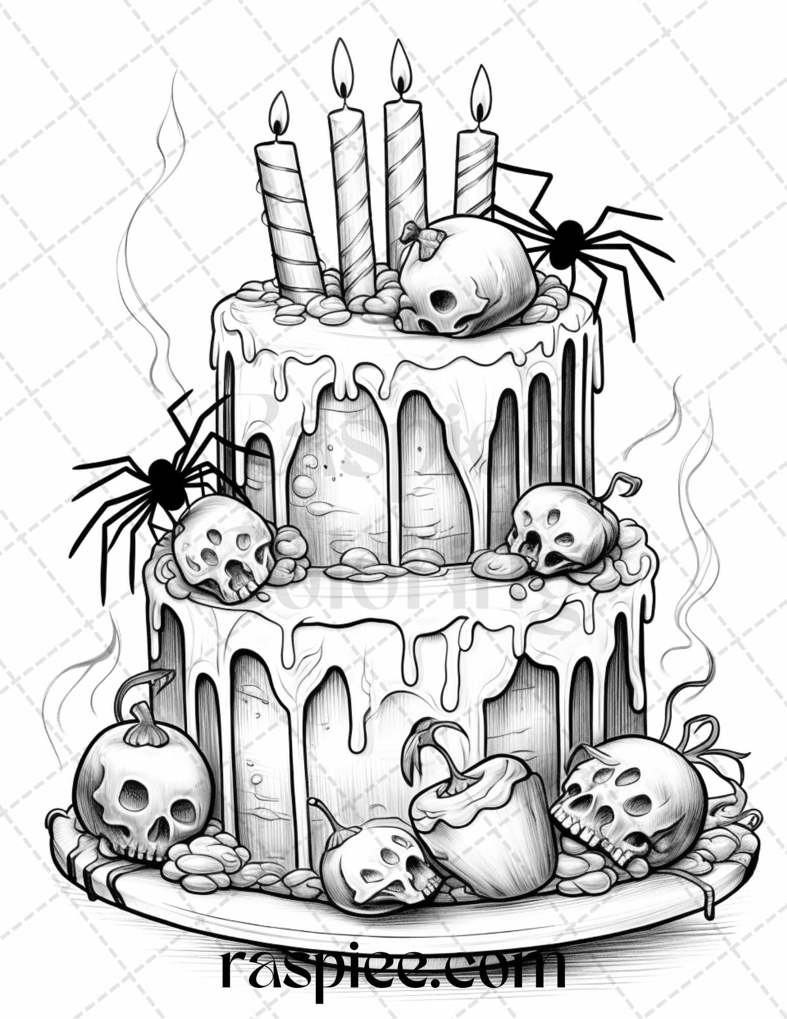 68 Halloween Spooky Desserts Grayscale Coloring Pages Printable for Adults, PDF File Instant Download