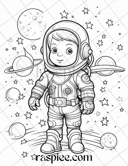 50 Cute Astronaut Adventures Coloring Pages Printable for Kids, PDF File Instant Download