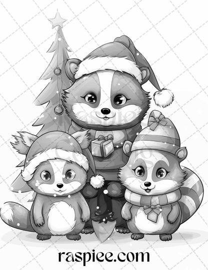 70 Christmas Critters Grayscale Coloring Pages Printable for Adults and Kids, PDF File Instant Download