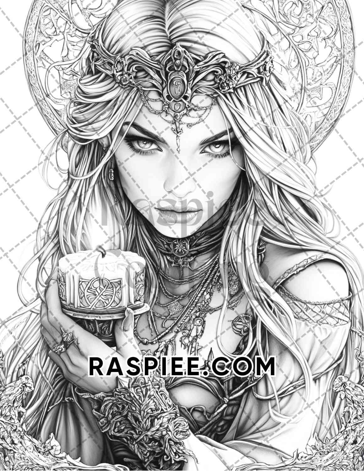 Enchanted Witches Adult Coloring Pages Printable PDF Instant Download