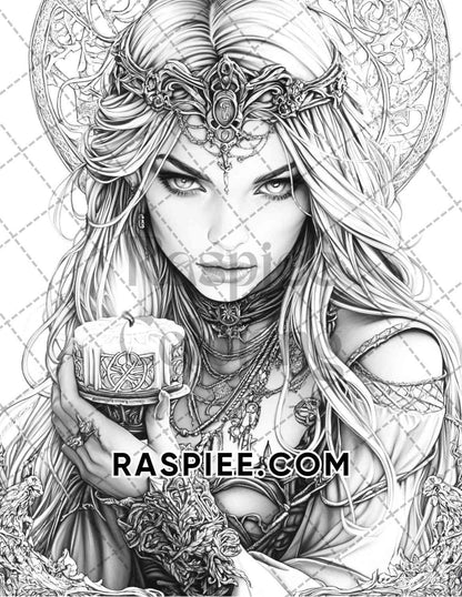 Enchanted Witches Adult Coloring Pages Printable PDF Instant Download