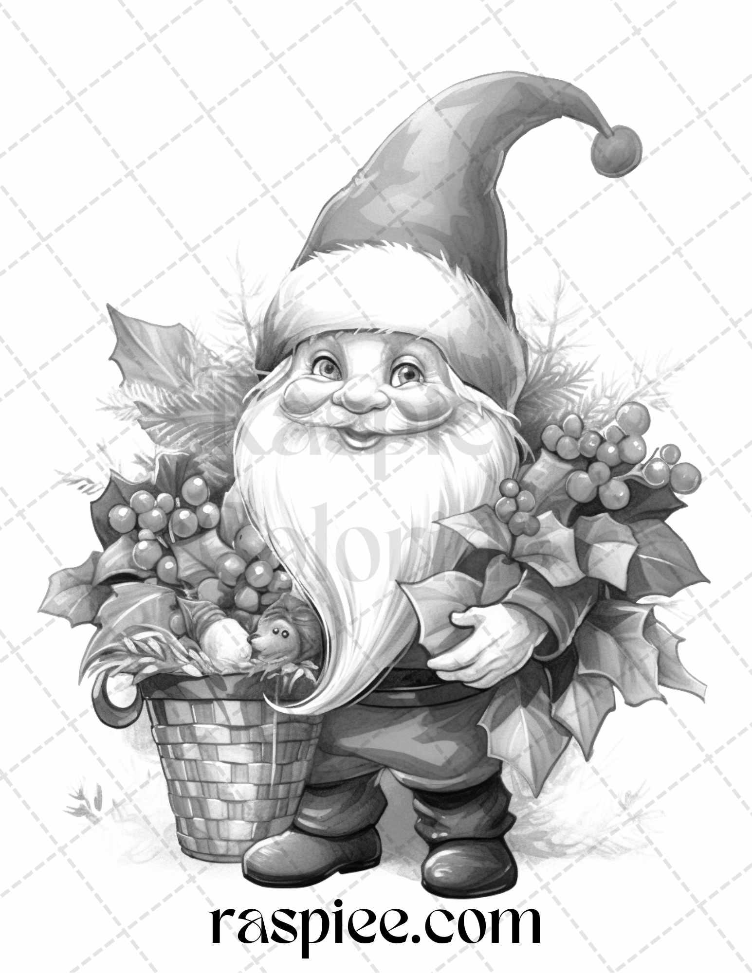 60 Christmas Gnomes Grayscale Coloring Pages Printable for Adults and Kids, PDF File Instant Download