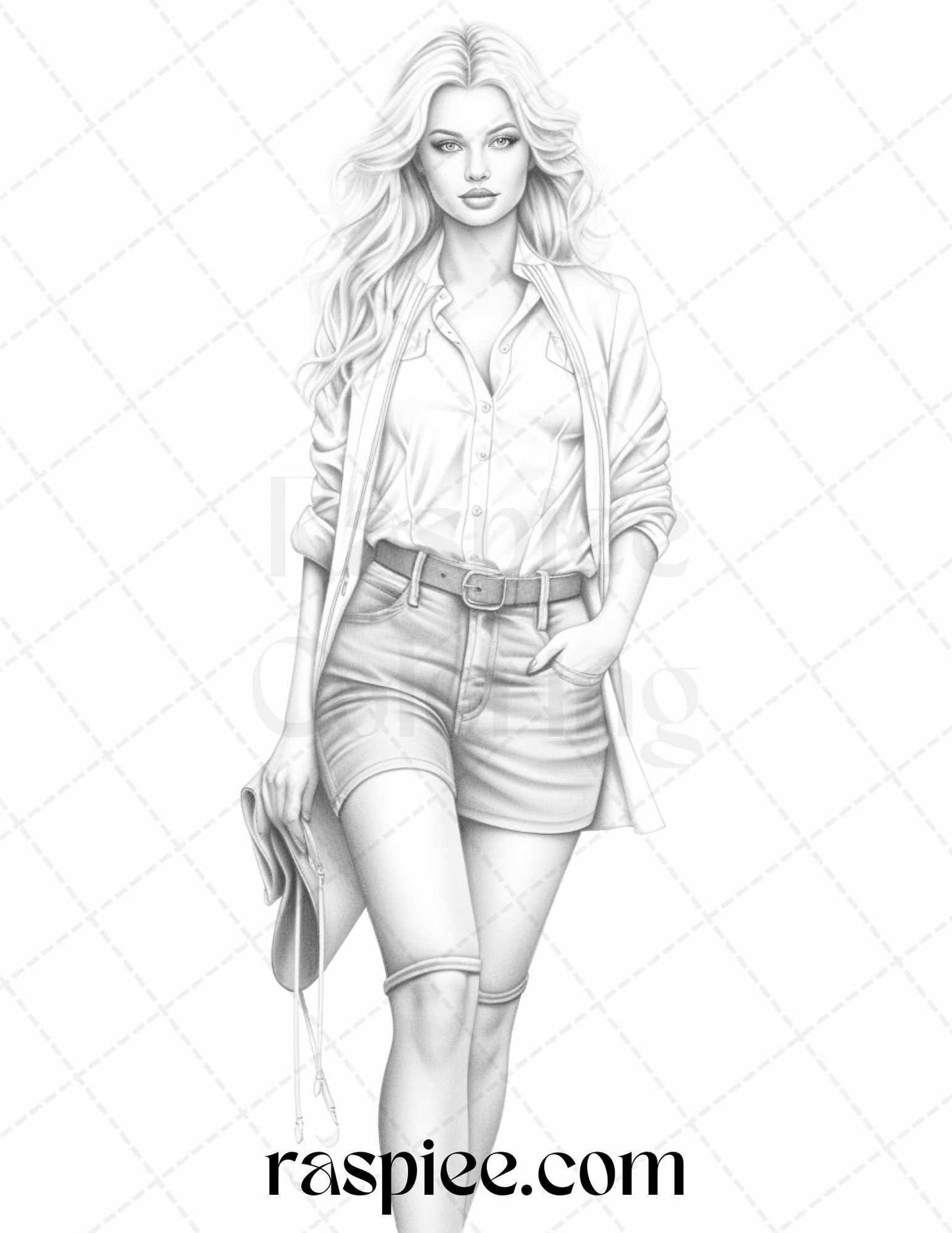 Fashion Show Grayscale Coloring Pages Printable for Adults, PDF File Instant Download