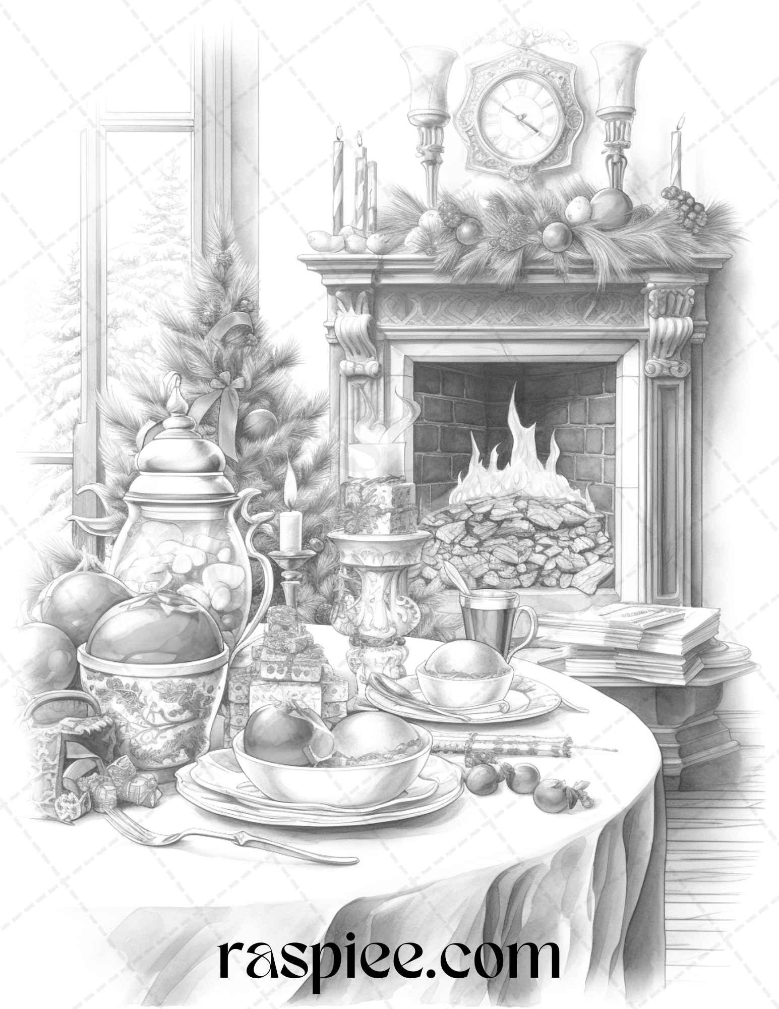 90 Merry Christmas Grayscale Coloring Pages Printable for Adults, PDF File Instant Download