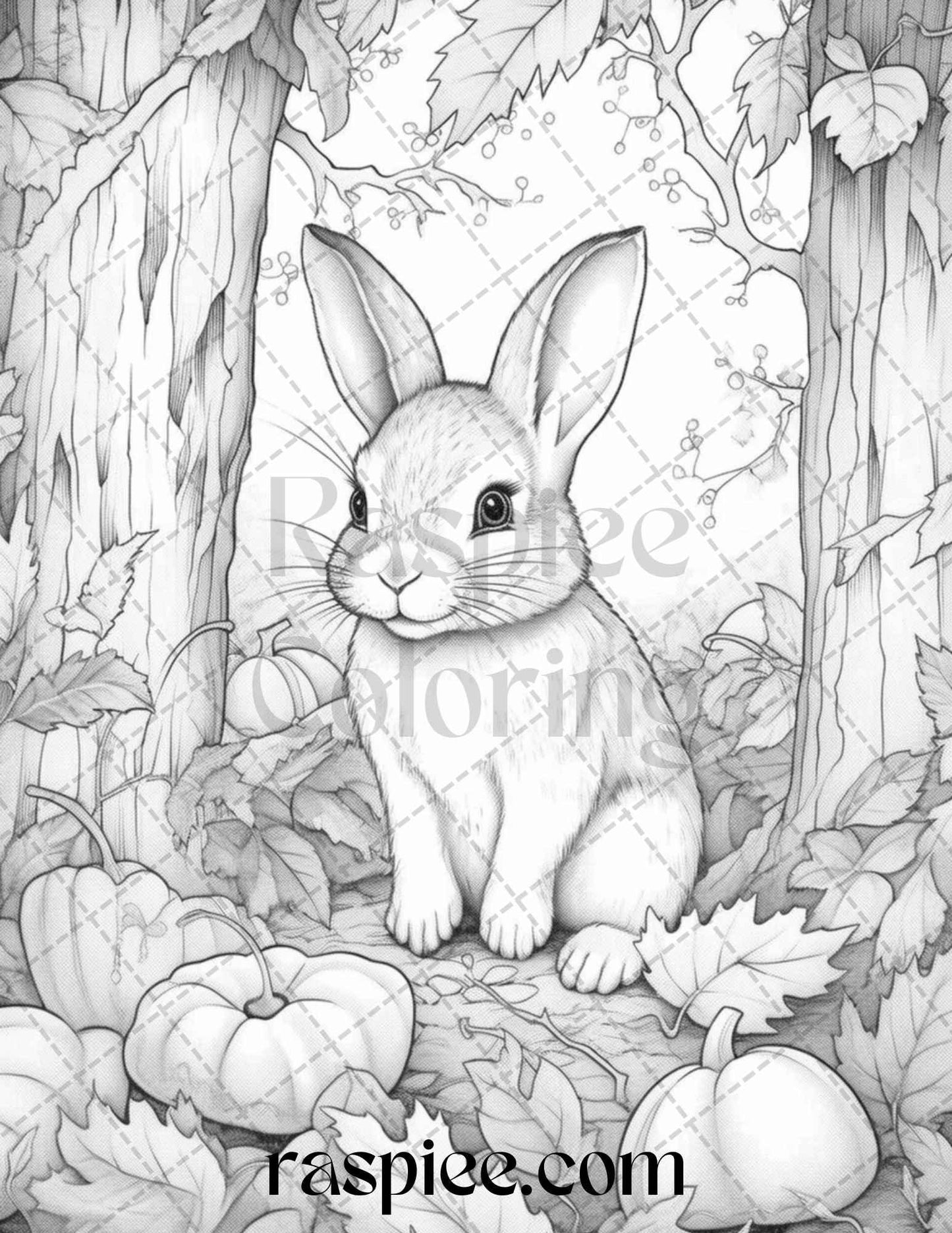 50 Rabbit Garden Grayscale Coloring Pages Printable for Adults, PDF File Instant Download