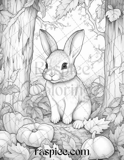50 Rabbit Garden Grayscale Coloring Pages Printable for Adults, PDF File Instant Download