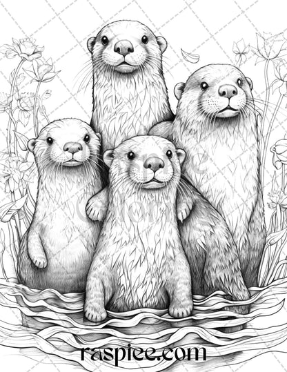 Ocean Life Grayscale Coloring Pages Printable for Adults Relaxation and Creativity, PDF File Instant Download