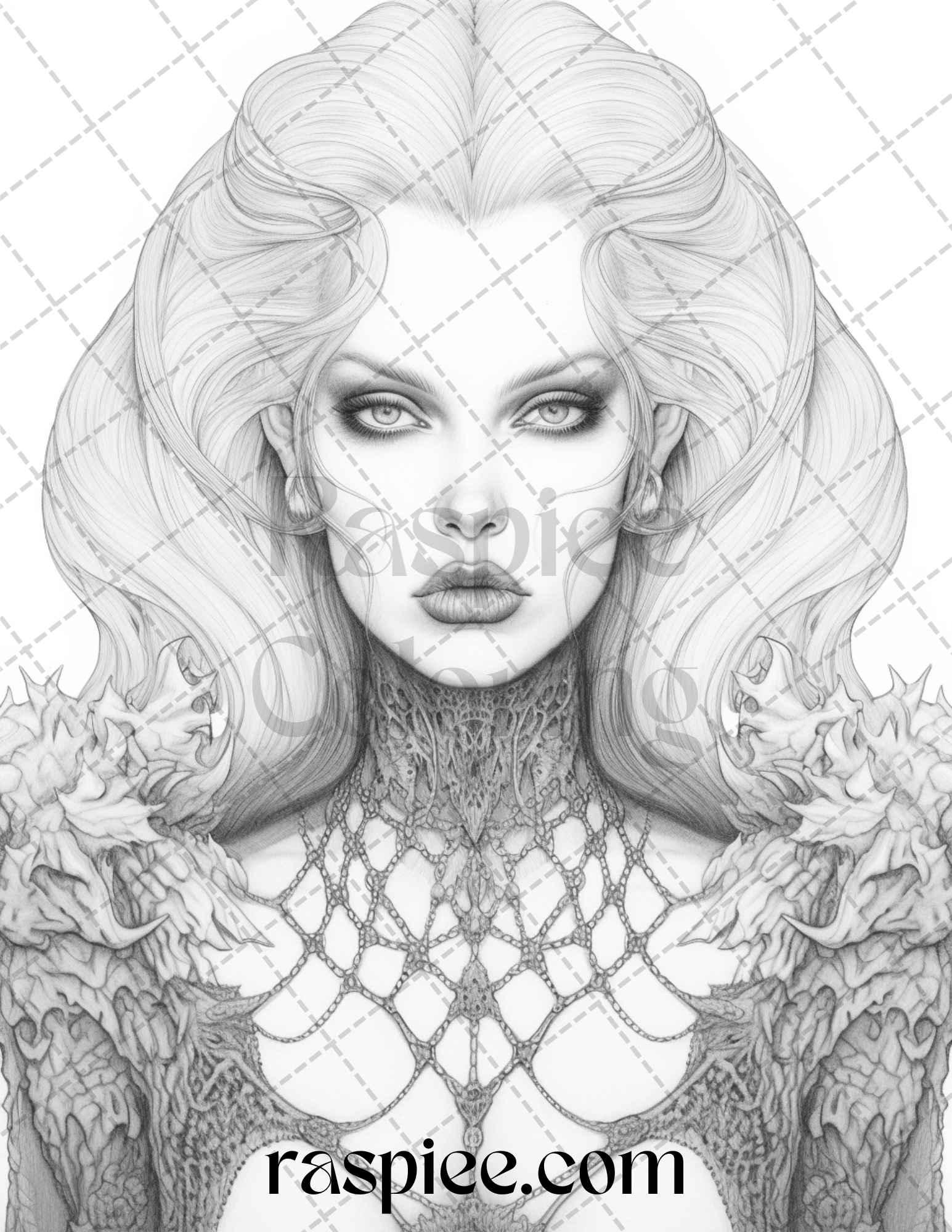 Bewitching Vampires Grayscale Coloring Pages Printable for Adults, PDF File Instant Download