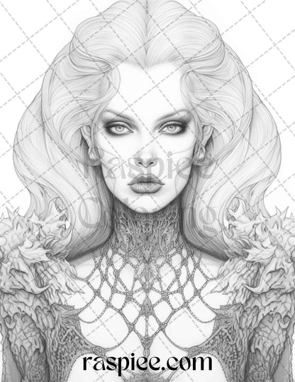 Bewitching Vampires Grayscale Coloring Pages Printable for Adults, PDF File Instant Download