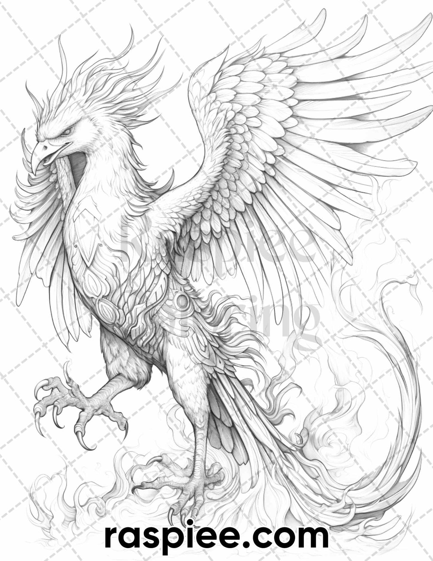 60 Mythical Creatures Grayscale Coloring Pages for Adults, Printable PDF Instant Download