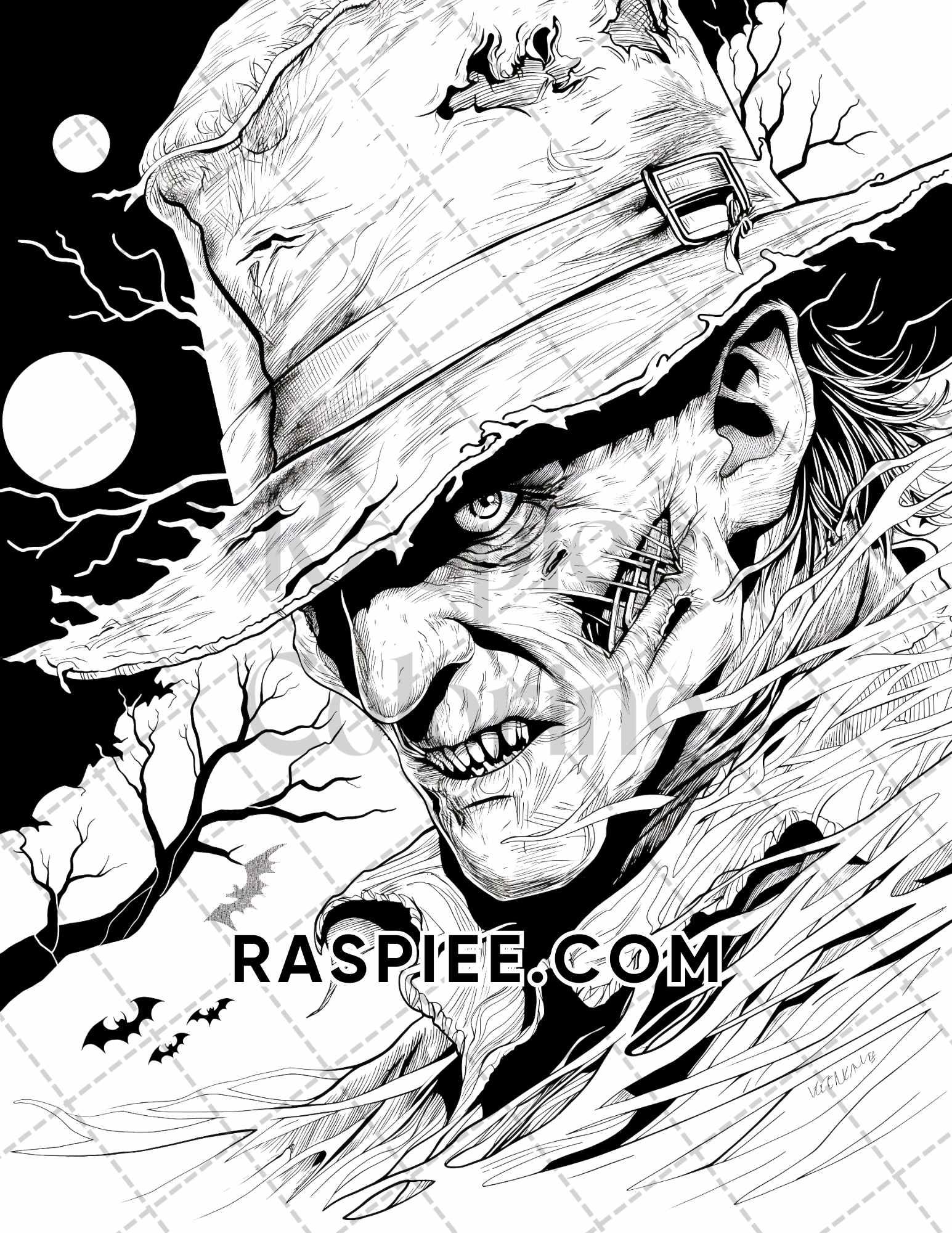 Freak Of Horror Halloween Adult Coloring Pages Printable PDF Instant Download