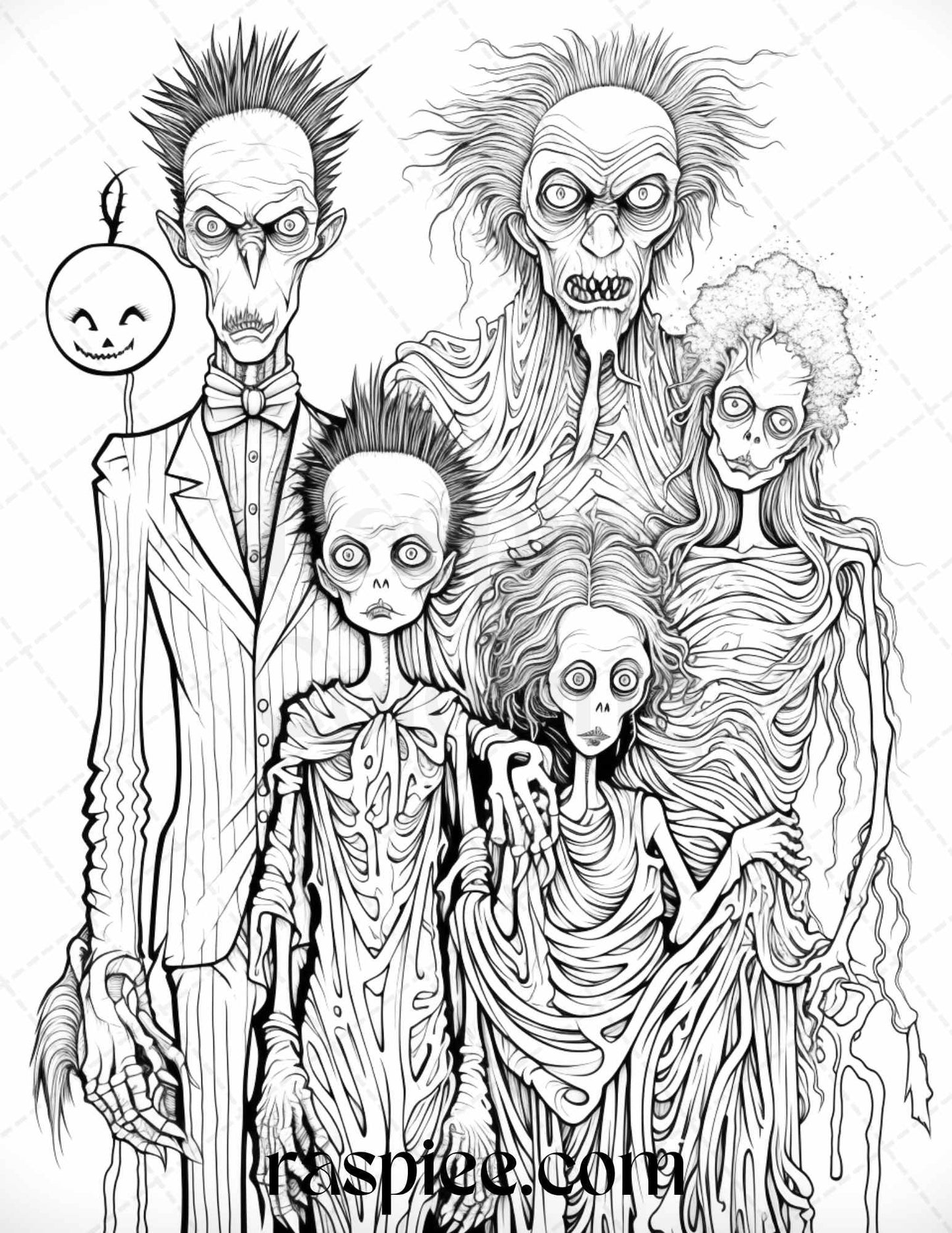 50 Monster Family Grayscale Coloring Pages Printable for Adults - Instant Download, Halloween Coloring Book, Fun and Spooky Designs