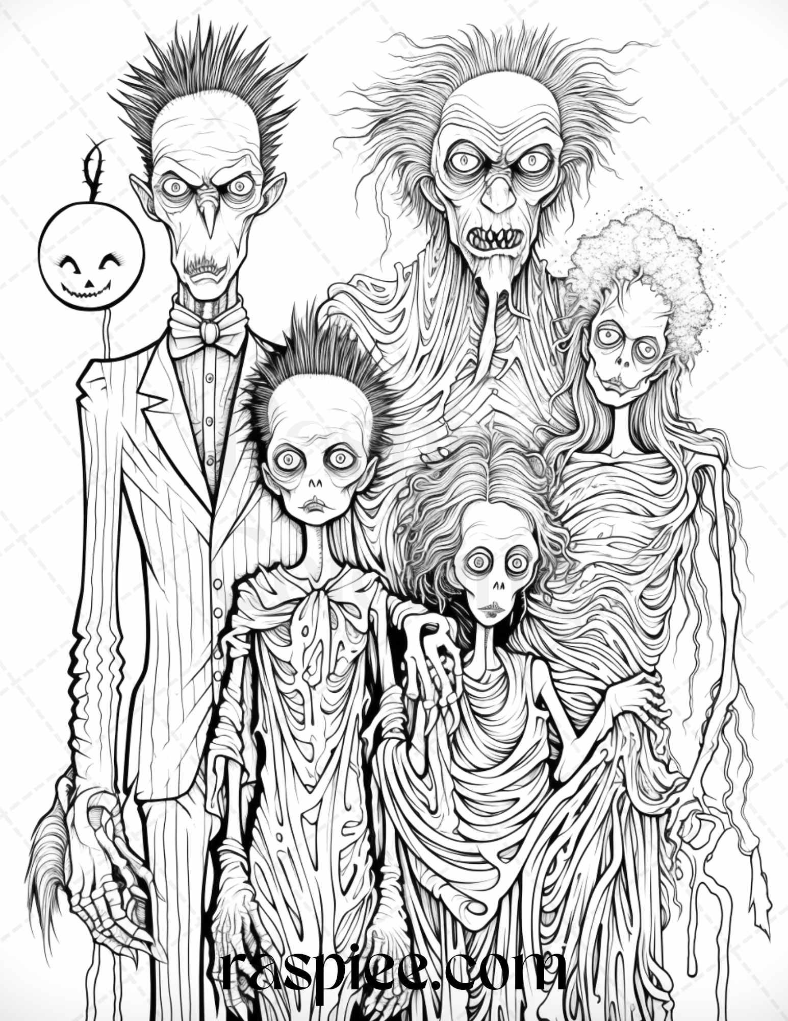 50 Monster Family Grayscale Coloring Pages Printable for Adults - Instant Download, Halloween Coloring Book, Fun and Spooky Designs