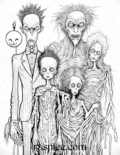50 Monster Family Grayscale Coloring Pages Printable for Adults - Instant Download, Halloween Coloring Book, Fun and Spooky Designs