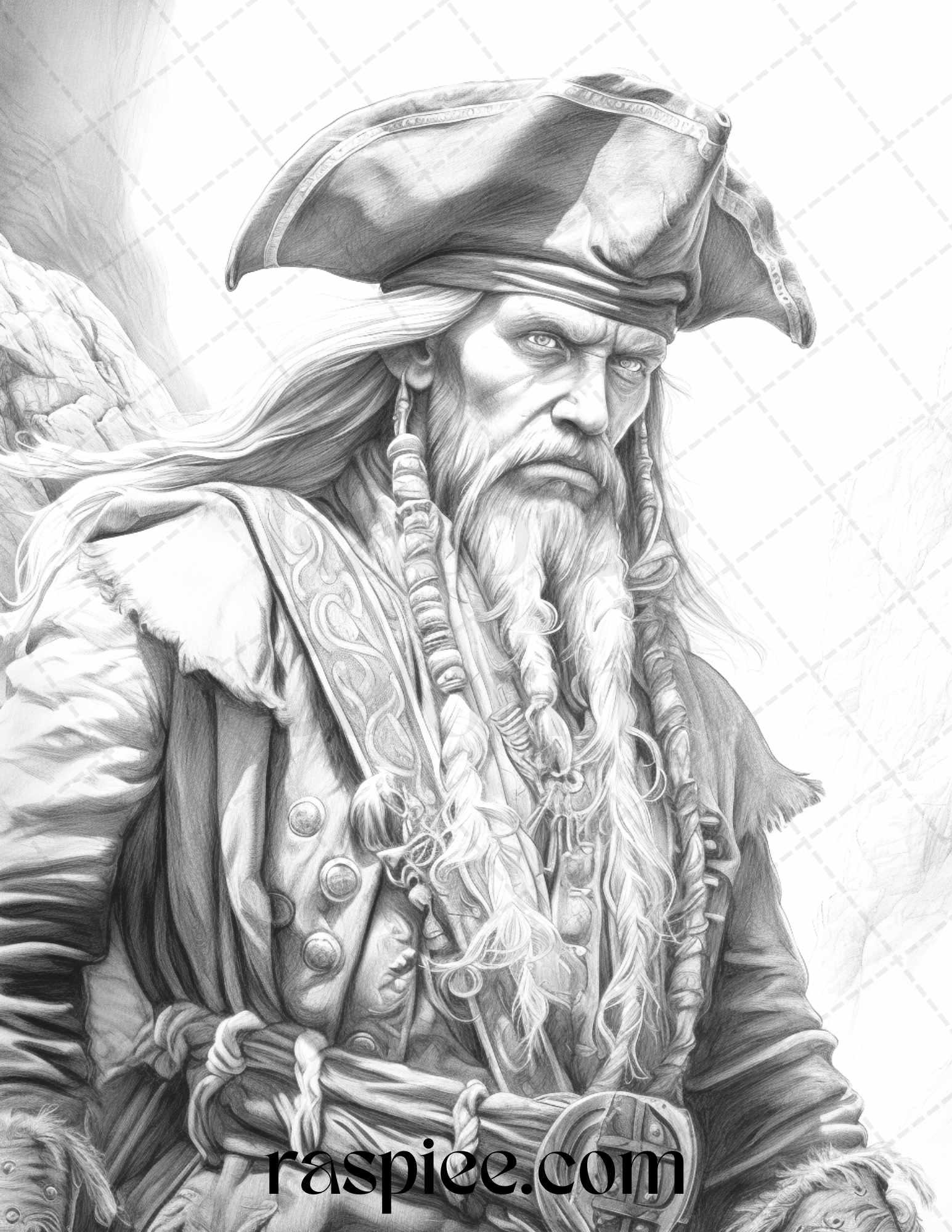 60 Pirate Life Grayscale Coloring Pages Printable for Adults, Stress Relief Coloring, PDF File Instant Download