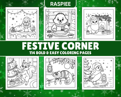 114 Bold and Easy Festive Corner Christmas Coloring Pages