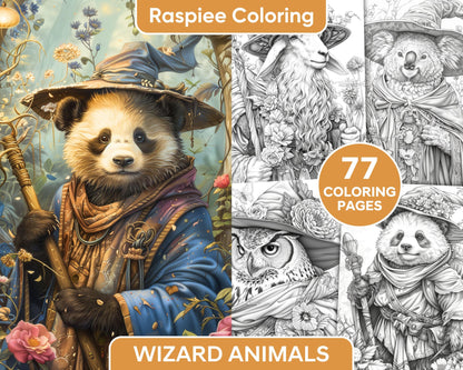 77 Wizard Animals Grayscale Adult Coloring Pages Printable PDF Instant Download