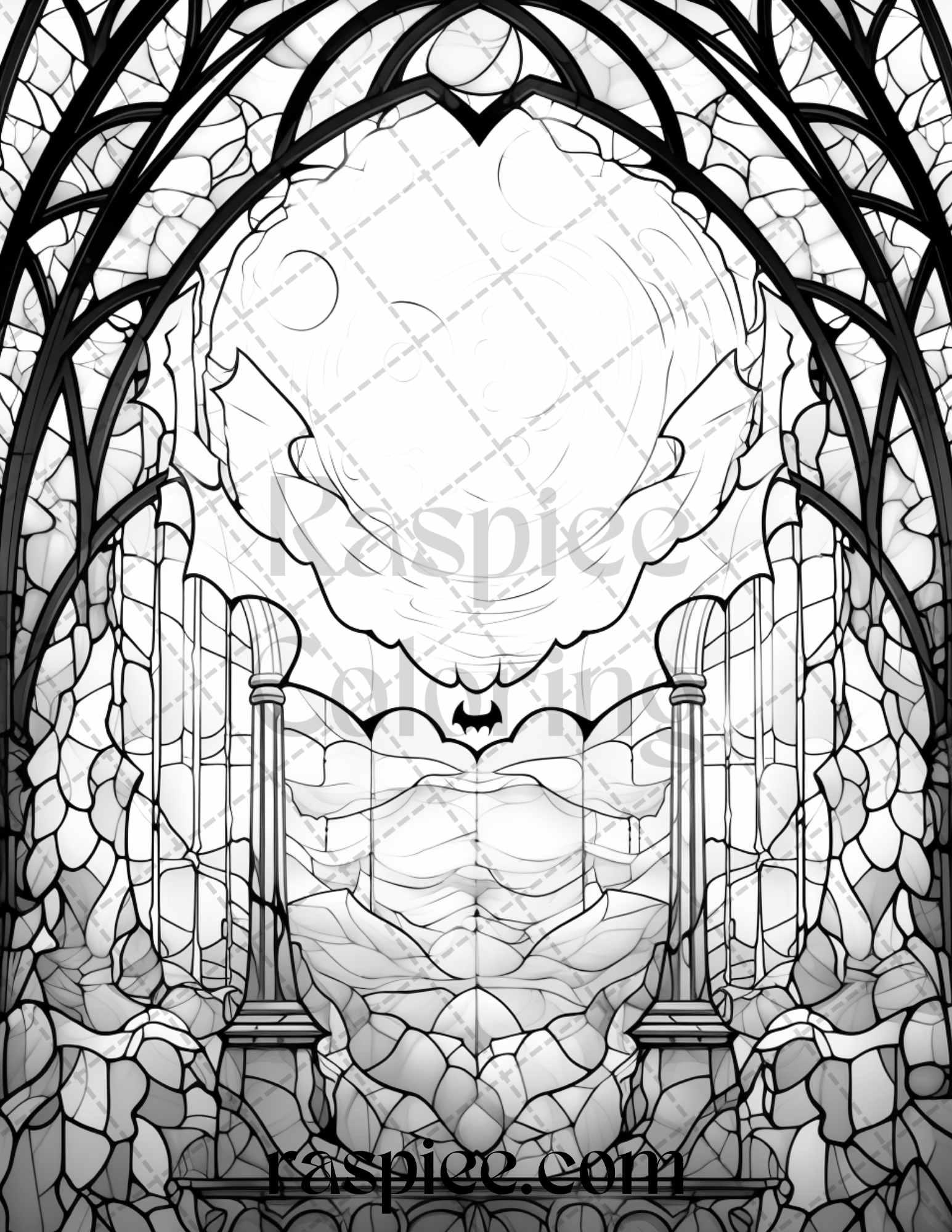70 Halloween Stained Glass Grayscale Coloring Pages Printable for Adults, PDF File Instant Download