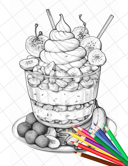 36 Sweet Desserts Coloring Pages Printable for Adults, Grayscale Coloring Page, PDF File Instant Download