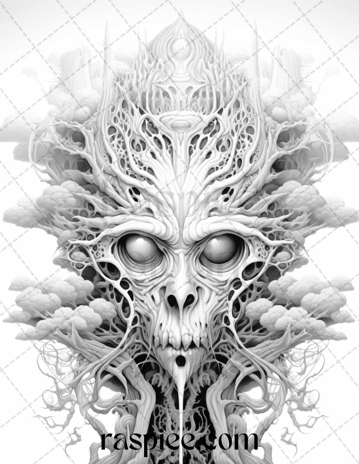 53 Surreal Creatures Grayscale Coloring Pages for Adults, Printable PDF File Instant Download