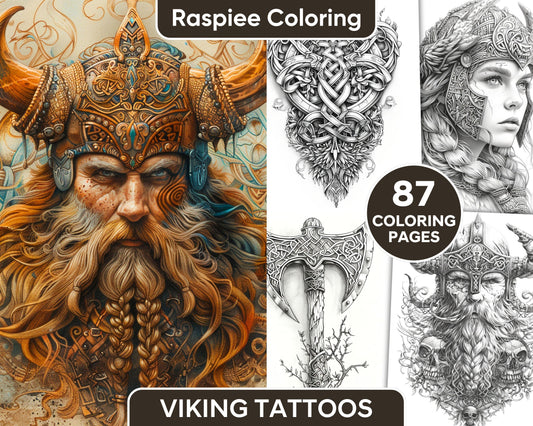 87 Viking Tattoos Grayscale Adult Coloring Pages Printable PDF Instant Download