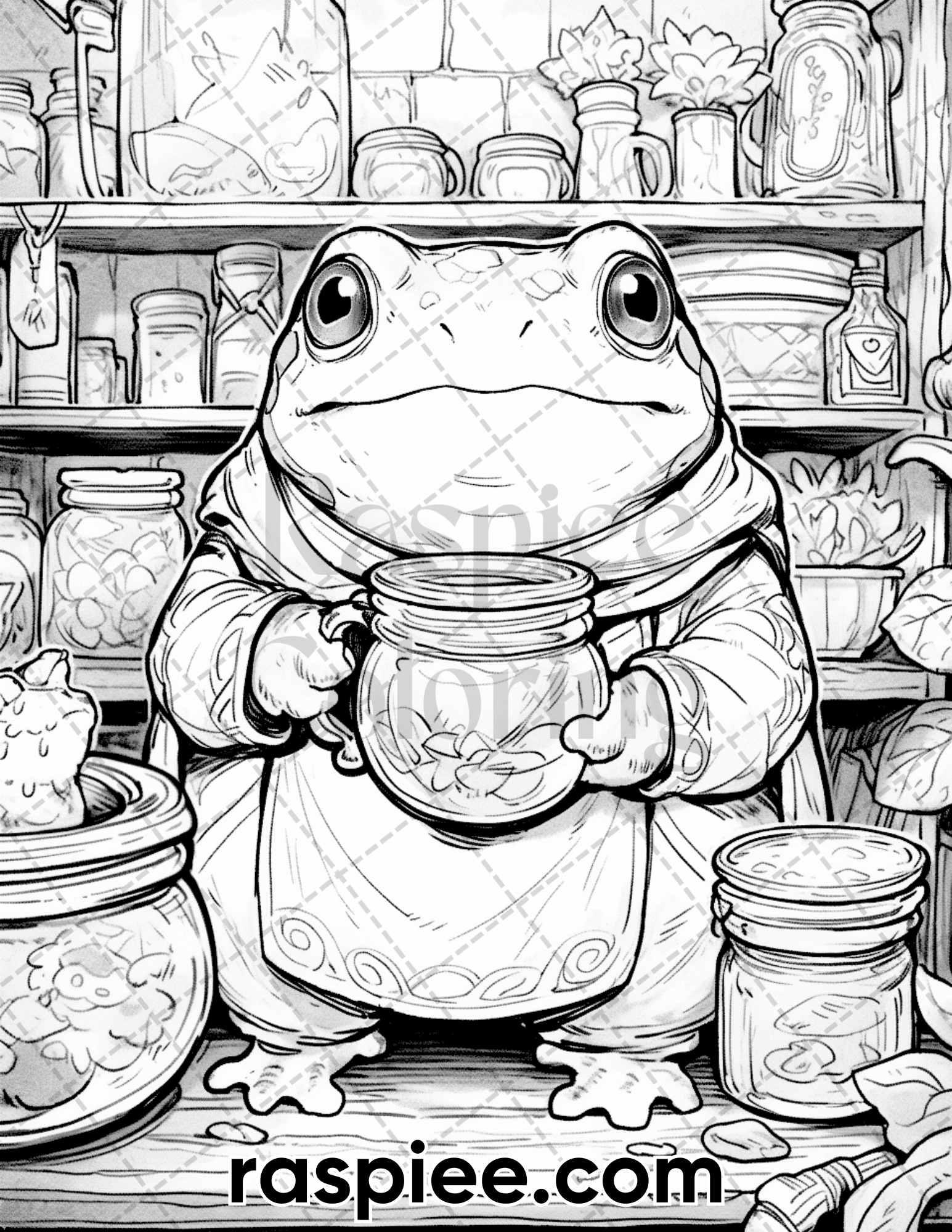 50 The Frog Kingdom Grayscale Coloring Pages for Adults, Printable PDF Instant Download