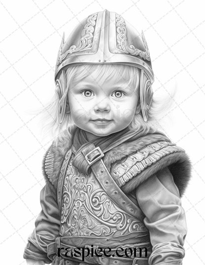 58 Little Viking Girls Boys Portrait Grayscale Coloring Pages Printable, PDF File Instant Download