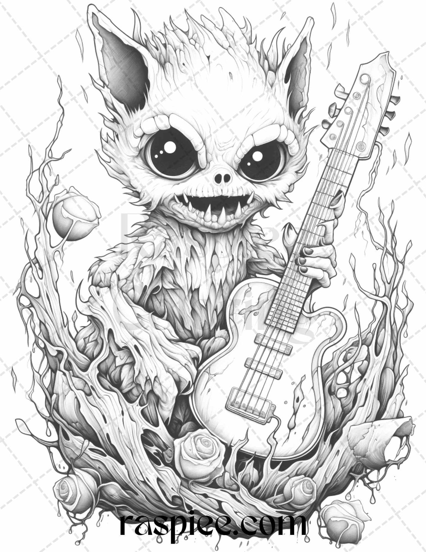 50 Halloween Scary Animals Grayscale Coloring Pages Printable for Adults, PDF File Instant Download
