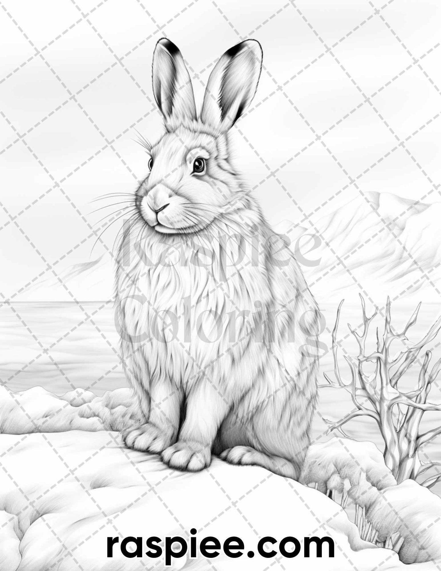 55 Winter Wildlife Grayscale Coloring Pages for Adults, Printable PDF Instant Download