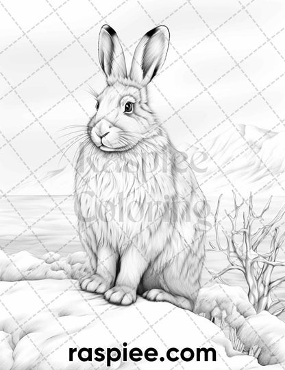 55 Winter Wildlife Grayscale Coloring Pages for Adults, Printable PDF Instant Download