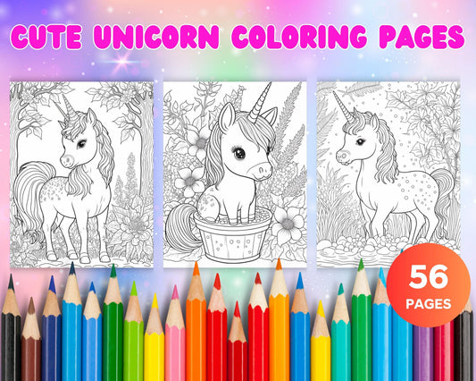 56 Cute Unicorn Printable Coloring Pages for Kids, Printable PDF File Instant Download