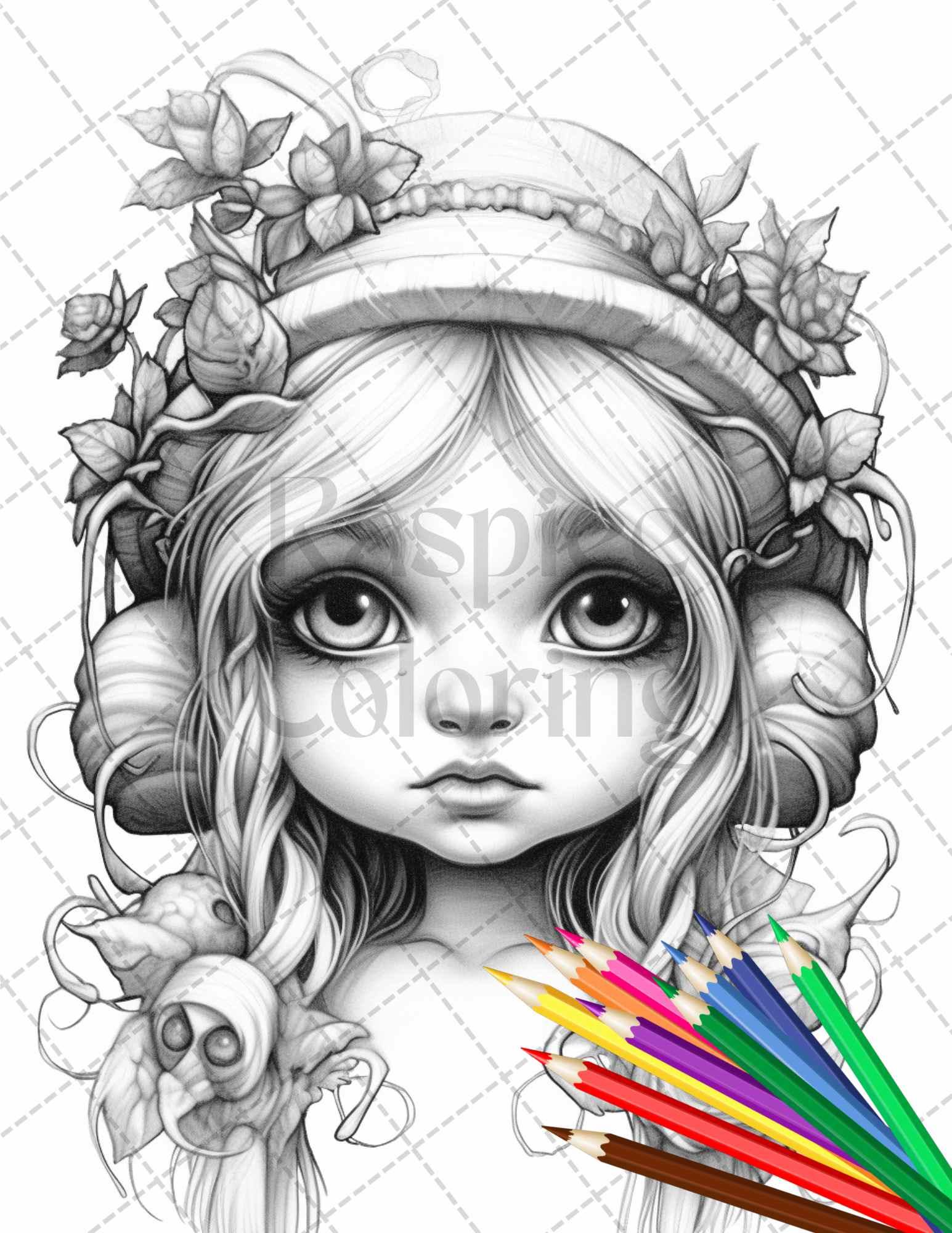 41 Adorable Gnome Girls Grayscale Coloring Pages Printable for Adults and Kids, PDF File Instant Download