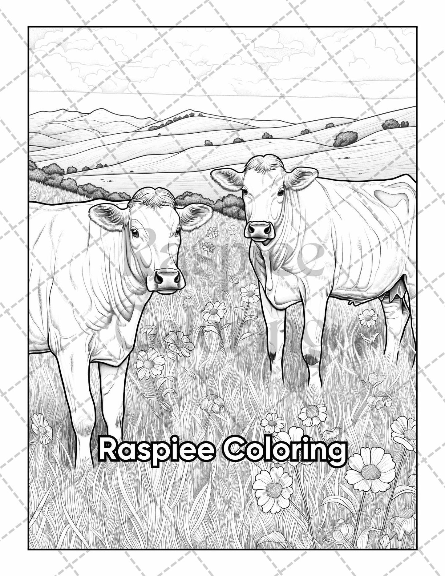 50 Country Farm Scenes Adult Coloring Pages Printable PDF Instant Download