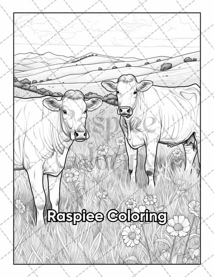 50 Country Farm Scenes Adult Coloring Pages Printable PDF Instant Download