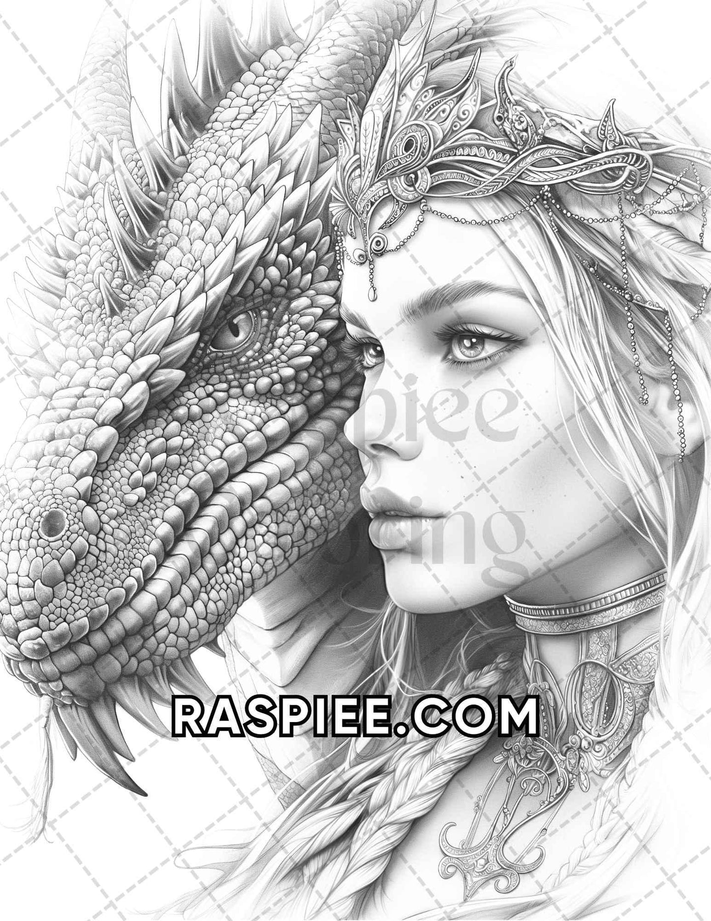 60 Fantasy Beauties Grayscale Adult Coloring Pages Printable PDF Instant Download
