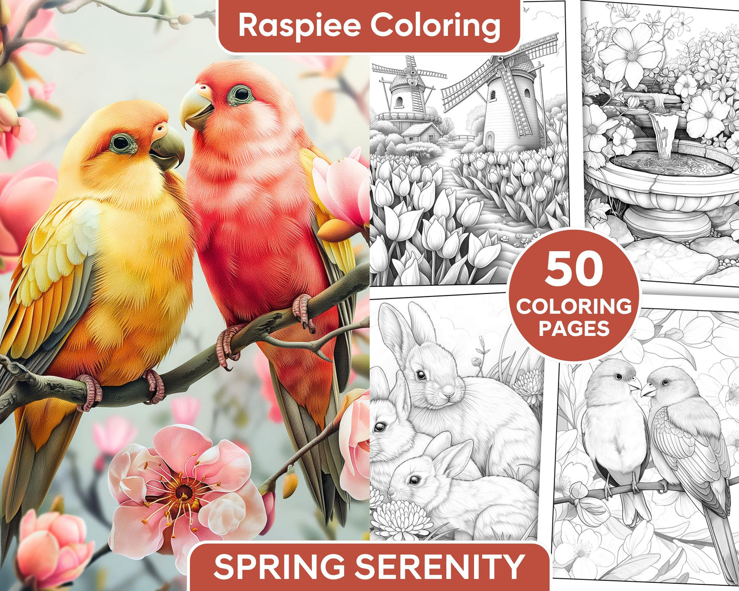 50 Spring Serenity Adult Coloring Pages Printable PDF Instant Download