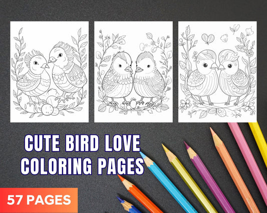 57 Printable Cute Bird Love Coloring Pages for Adults & Kids, Printable PDF File Instant Download