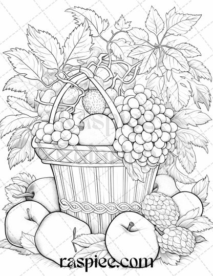 Autumn Vibes Grayscale Coloring Pages Printable for Adults, PDF File Instant Download