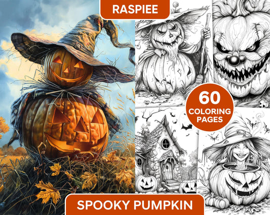 Spooky Pumpkin Halloween Adult Coloring Pages Printable PDF Instant Download