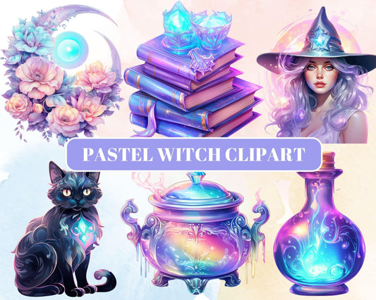 24 PNG Pastel Halloween Witch Clipart, Halloween Witch Illustrations, Halloween Sublimation