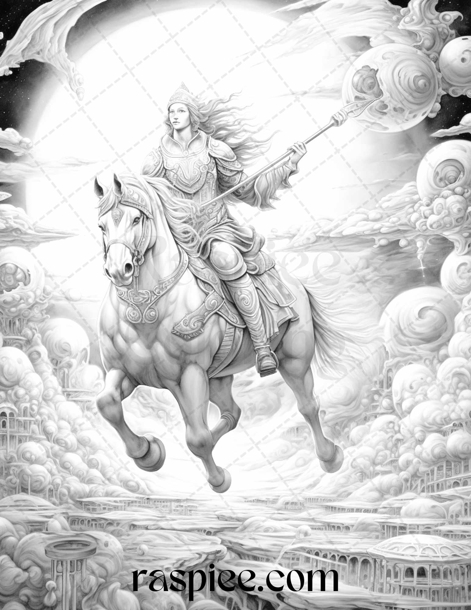 Mystical World Grayscale Coloring Pages Printable for Adults, Enchanting Fantasy Designs, PDF File Instant Download