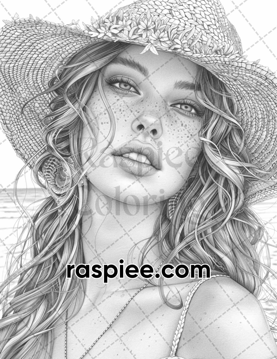 70 Beautiful Tropical Girls Grayscale Adult Coloring Pages Printable PDF Instant Download