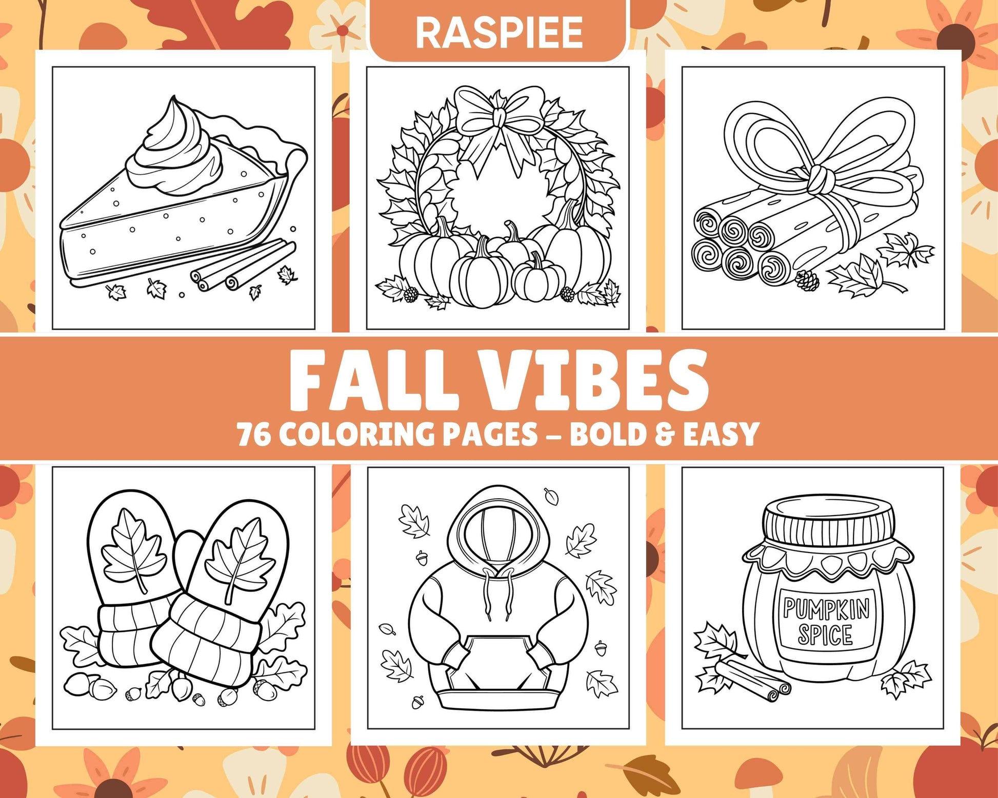 76 Bold and Easy Fall Vibes Coloring Pages Printable PDF Instant Download
