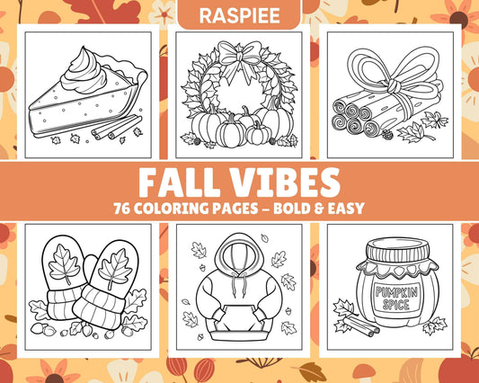 76 Bold and Easy Fall Vibes Coloring Pages Printable PDF Instant Download