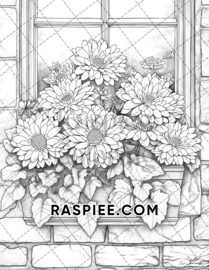 Fall Flowers Adult Coloring Pages Printable PDF Instant Download
