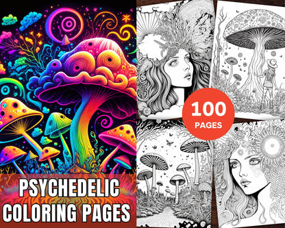 100 Psychedelic Coloring Pages Printable for Adults, Trippy Coloring Pages, Grayscale Coloring Book, Printable PDF File Instant Download