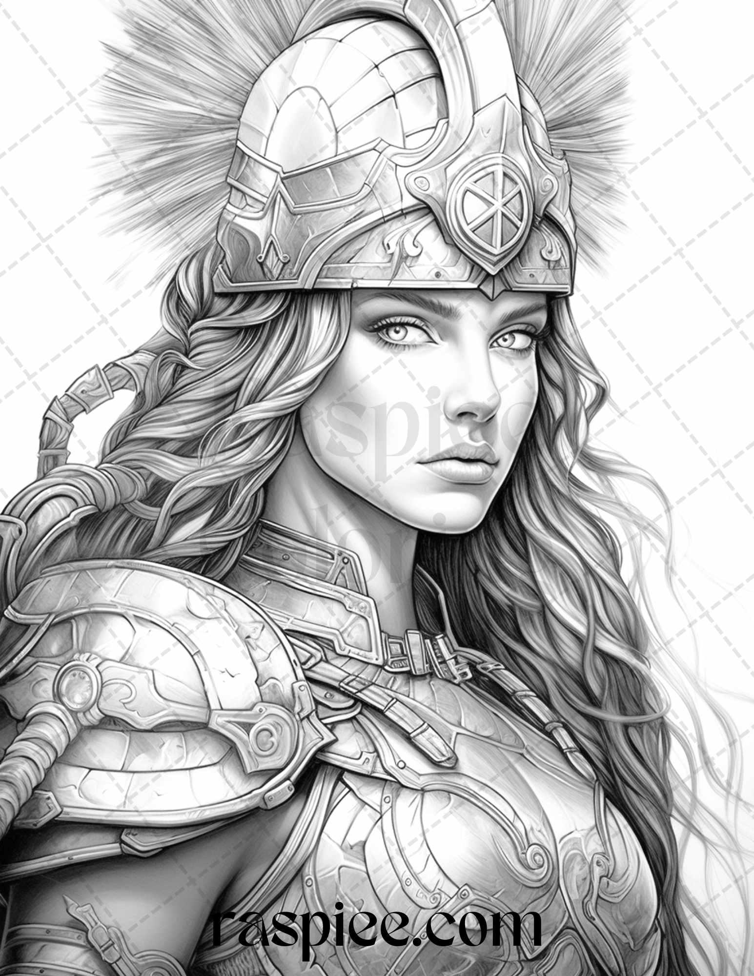 Greek Women Warriors Grayscale Coloring Pages for Adults, Printable PDF File Instant Download