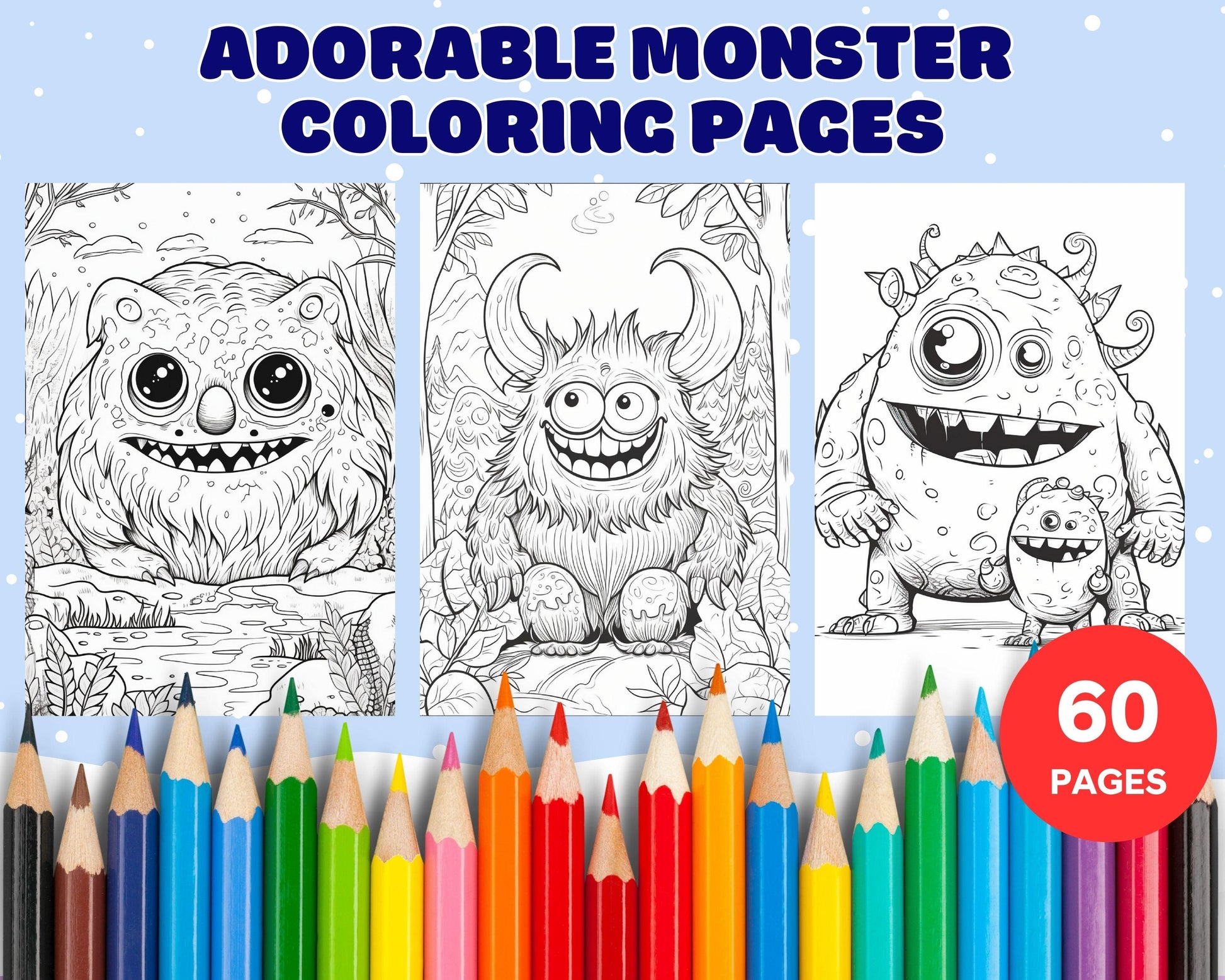 64 Adorable Monster Printable Coloring Pages for Kids, Printable PDF File Instant Download